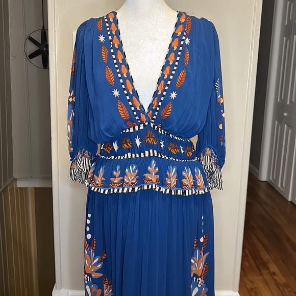 Farm Rio Nature Beauty Blue Short Sleeve Maxi Dress NWT Size Small - Picture 6 of 11
